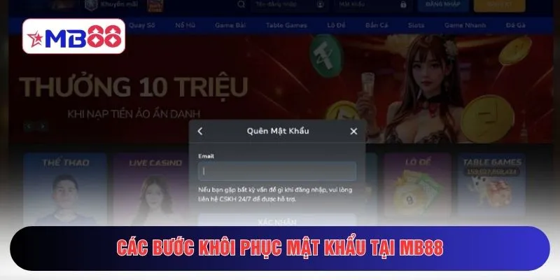 Các bước khôi phục mật khẩu tại MB88